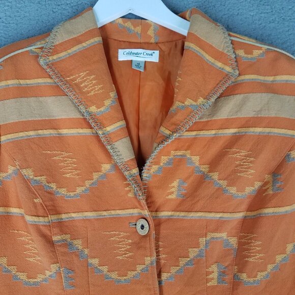 Coldwater Creek Blazer Women's 14 Orange Embroidered Aztec Southwestern Career - Picture 2 of 16